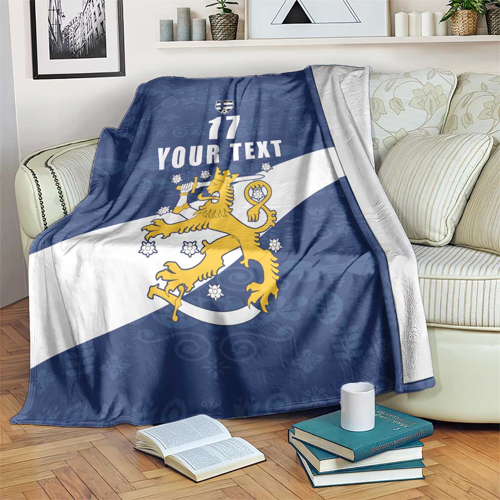 Custom Finland Football We are Champions Blanket Huuhkajat with Finnish Folk Paterns