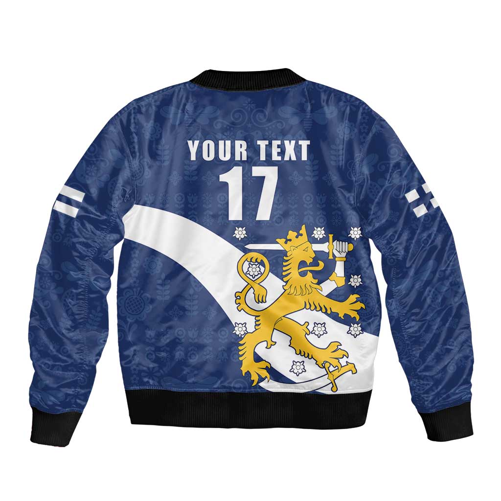Custom Finland Football We are Champions Bomber Jacket Huuhkajat with Finnish Folk Paterns