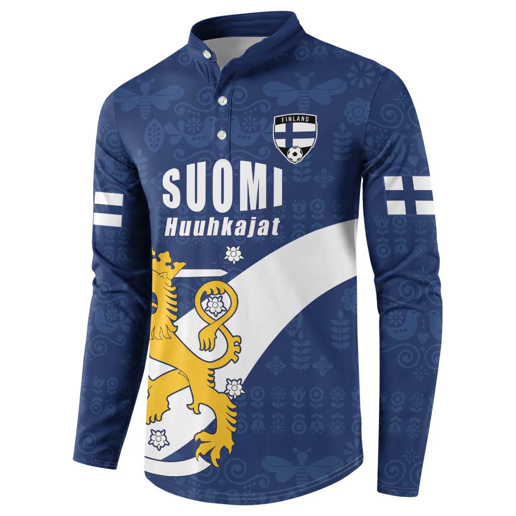 Custom Finland Football We are Champions Button Sweatshirt Huuhkajat with Finnish Folk Paterns