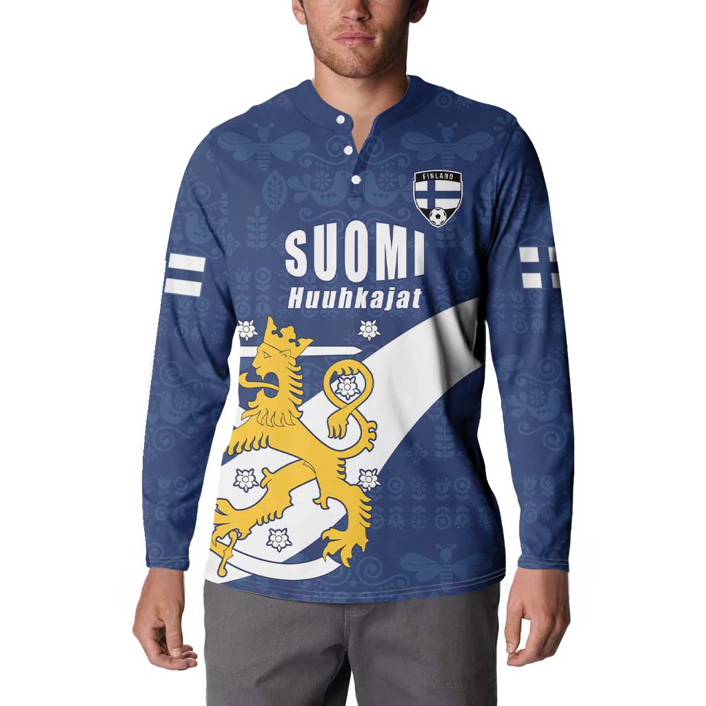 Custom Finland Football We are Champions Button Sweatshirt Huuhkajat with Finnish Folk Paterns