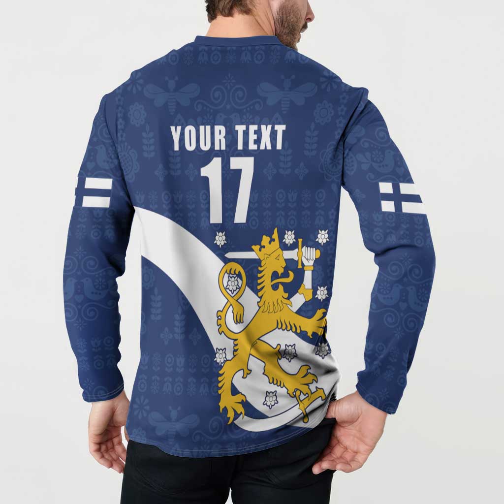 Custom Finland Football We are Champions Button Sweatshirt Huuhkajat with Finnish Folk Paterns