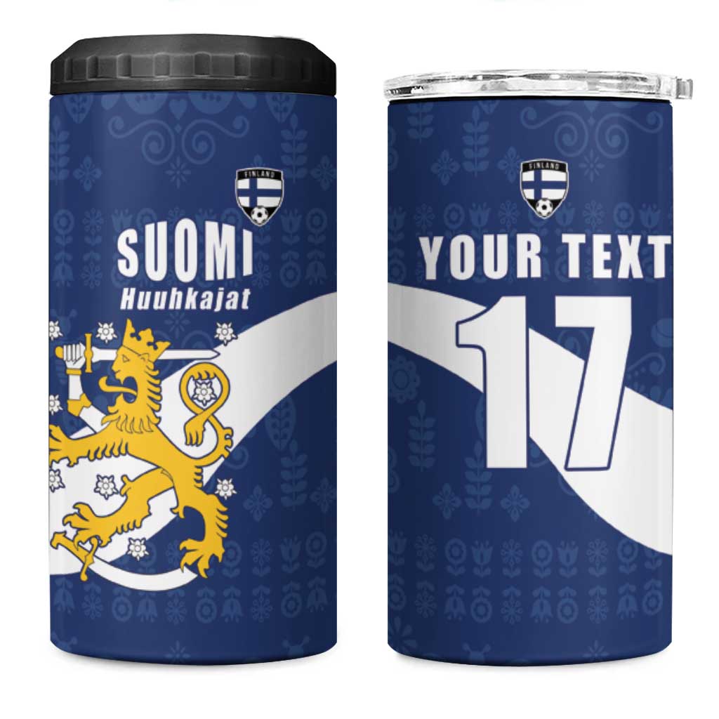 Custom Finland Football We are Champions 4 in 1 Can Cooler Tumbler Huuhkajat with Finnish Folk Paterns