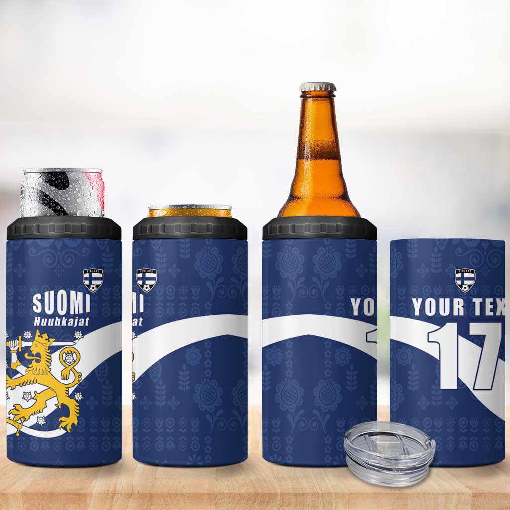 Custom Finland Football We are Champions 4 in 1 Can Cooler Tumbler Huuhkajat with Finnish Folk Paterns