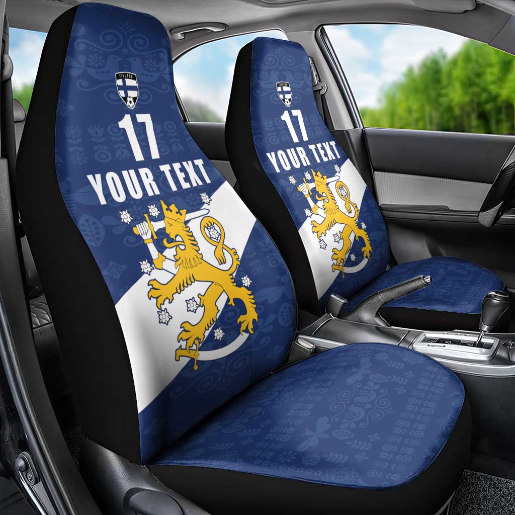 Custom Finland Football We are Champions Car Seat Cover Huuhkajat with Finnish Folk Paterns