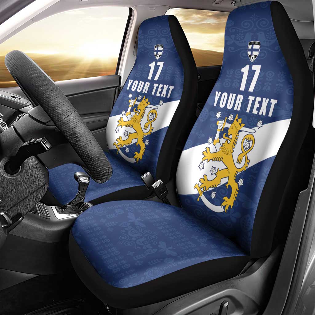 Custom Finland Football We are Champions Car Seat Cover Huuhkajat with Finnish Folk Paterns