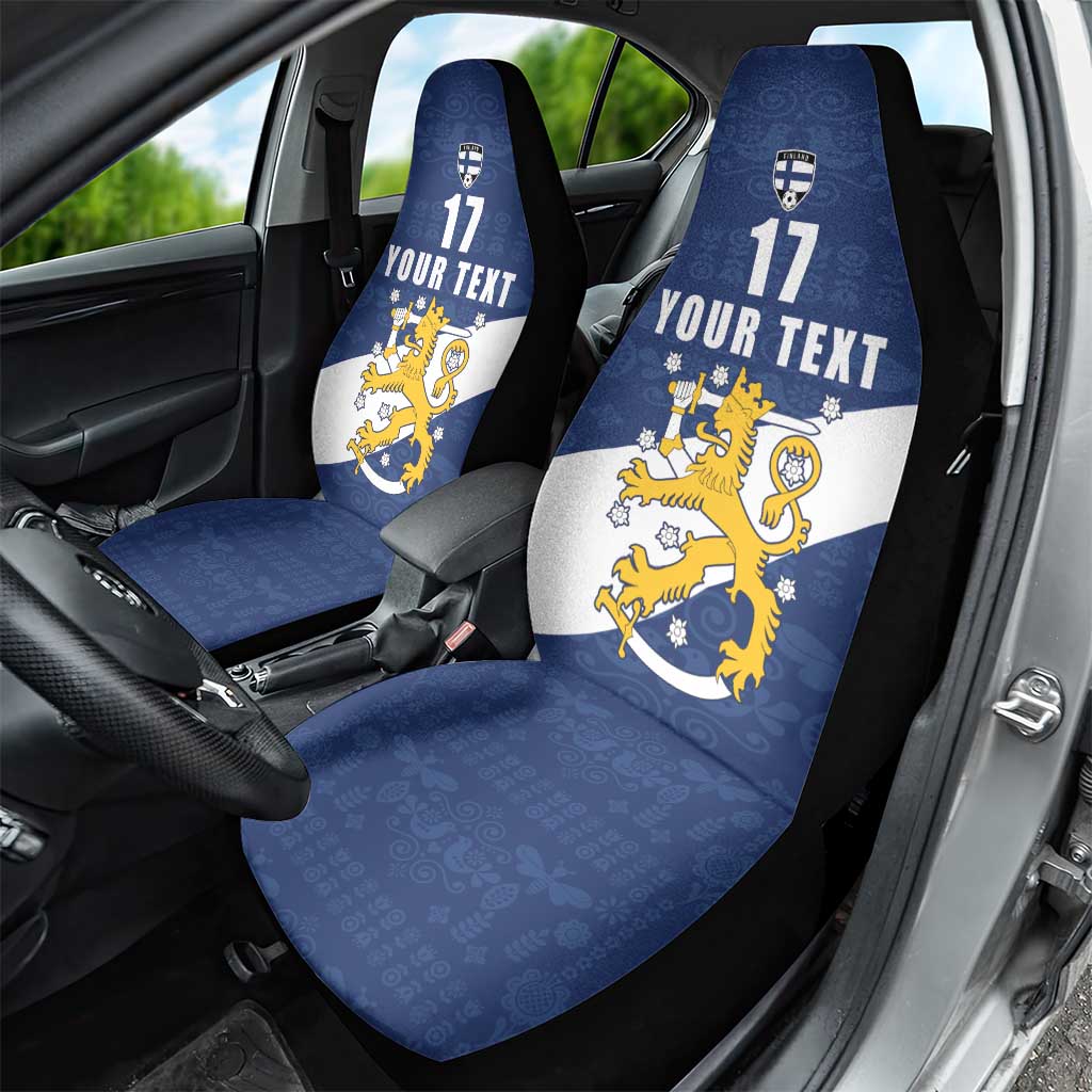 Custom Finland Football We are Champions Car Seat Cover Huuhkajat with Finnish Folk Paterns