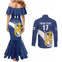 Custom Finland Football We are Champions Couples Matching Mermaid Dress and Long Sleeve Button Shirt Huuhkajat with Finnish Folk Paterns