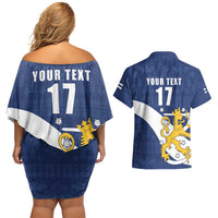 Custom Finland Football We are Champions Couples Matching Off Shoulder Short Dress and Hawaiian Shirt Huuhkajat with Finnish Folk Paterns