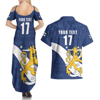 Custom Finland Football We are Champions Couples Matching Summer Maxi Dress and Hawaiian Shirt Huuhkajat with Finnish Folk Paterns