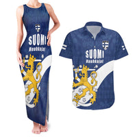 Custom Finland Football We are Champions Couples Matching Tank Maxi Dress and Hawaiian Shirt Huuhkajat with Finnish Folk Paterns