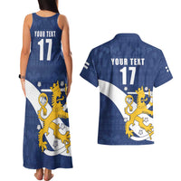 Custom Finland Football We are Champions Couples Matching Tank Maxi Dress and Hawaiian Shirt Huuhkajat with Finnish Folk Paterns
