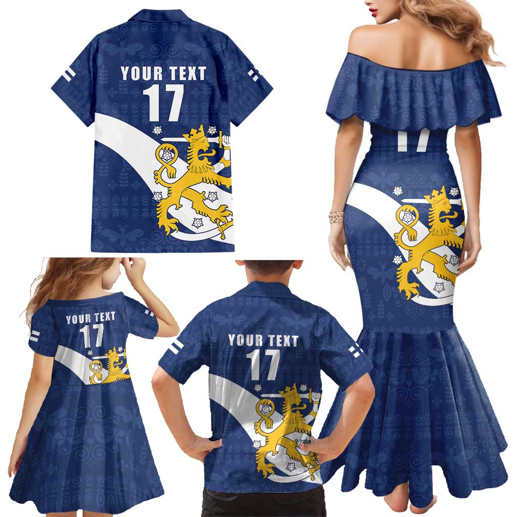 Custom Finland Football We are Champions Family Matching Mermaid Dress and Hawaiian Shirt Huuhkajat with Finnish Folk Paterns