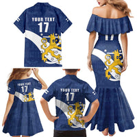 Custom Finland Football We are Champions Family Matching Mermaid Dress and Hawaiian Shirt Huuhkajat with Finnish Folk Paterns