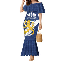 Custom Finland Football We are Champions Family Matching Mermaid Dress and Hawaiian Shirt Huuhkajat with Finnish Folk Paterns