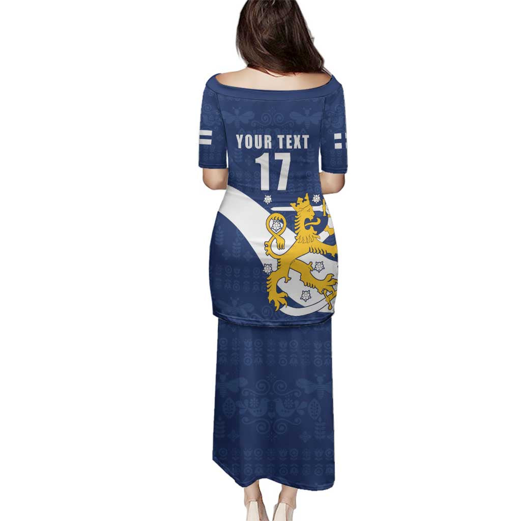 Custom Finland Football We are Champions Family Matching Puletasi and Hawaiian Shirt Huuhkajat with Finnish Folk Paterns