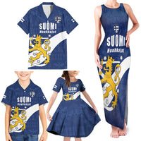 Custom Finland Football We are Champions Family Matching Tank Maxi Dress and Hawaiian Shirt Huuhkajat with Finnish Folk Paterns