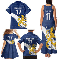 Custom Finland Football We are Champions Family Matching Tank Maxi Dress and Hawaiian Shirt Huuhkajat with Finnish Folk Paterns
