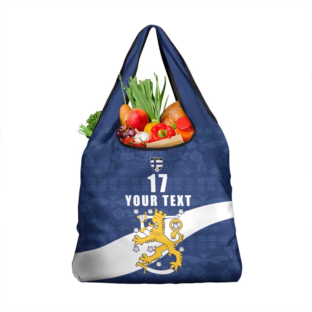 Custom Finland Football We are Champions Grocery Bag Huuhkajat with Finnish Folk Paterns