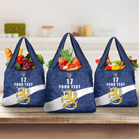 Custom Finland Football We are Champions Grocery Bag Huuhkajat with Finnish Folk Paterns
