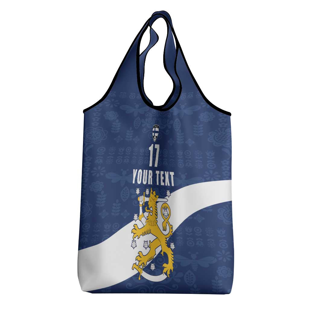 Custom Finland Football We are Champions Grocery Bag Huuhkajat with Finnish Folk Paterns