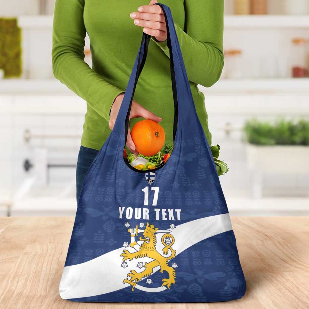 Custom Finland Football We are Champions Grocery Bag Huuhkajat with Finnish Folk Paterns