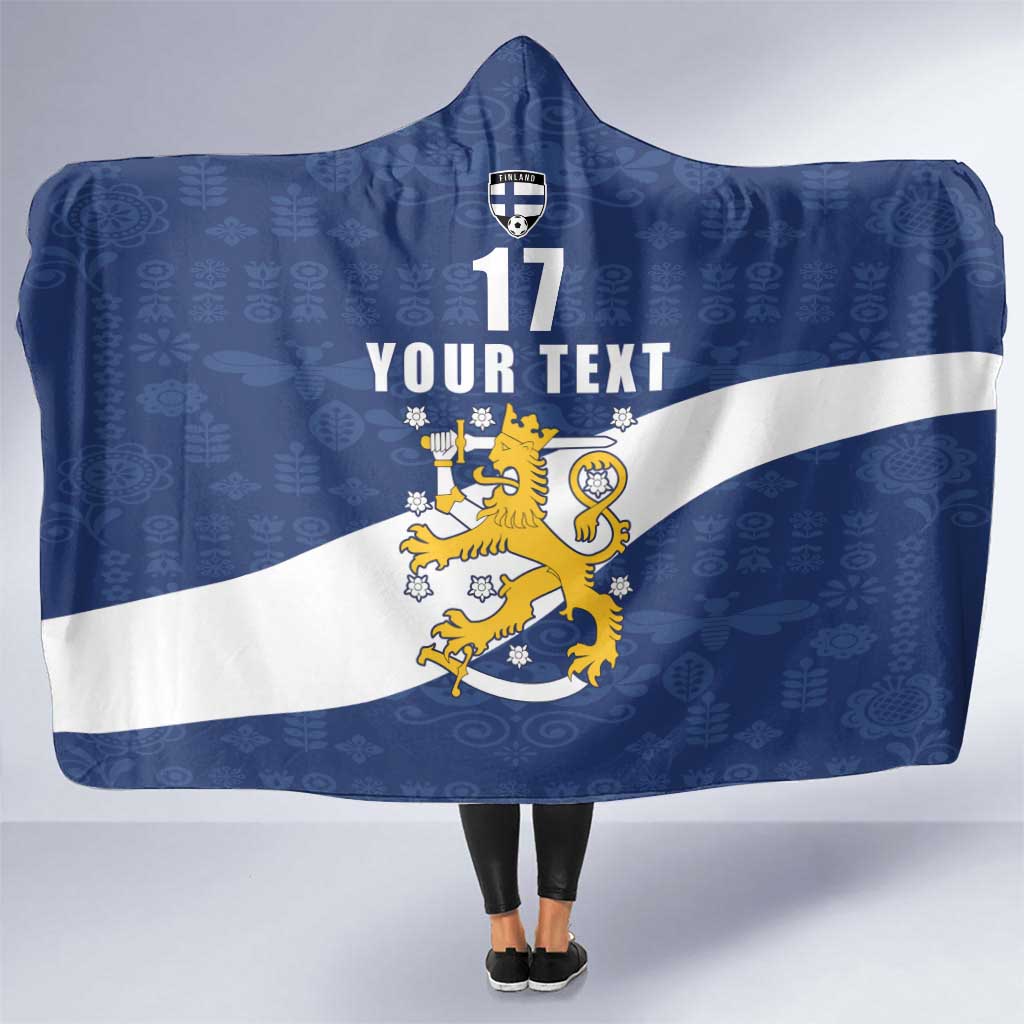 Custom Finland Football We are Champions Hooded Blanket Huuhkajat with Finnish Folk Paterns