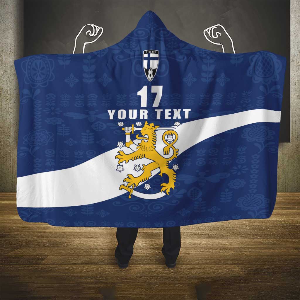 Custom Finland Football We are Champions Hooded Blanket Huuhkajat with Finnish Folk Paterns