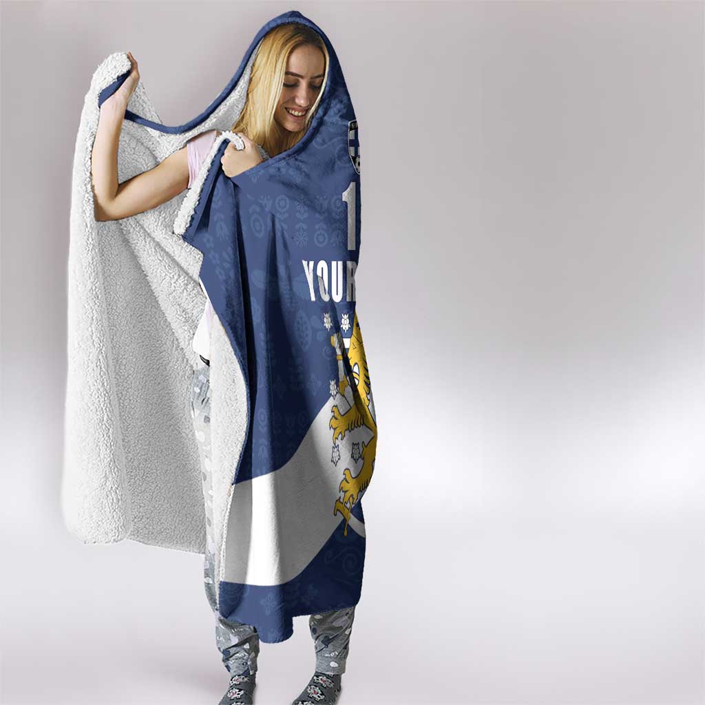 Custom Finland Football We are Champions Hooded Blanket Huuhkajat with Finnish Folk Paterns