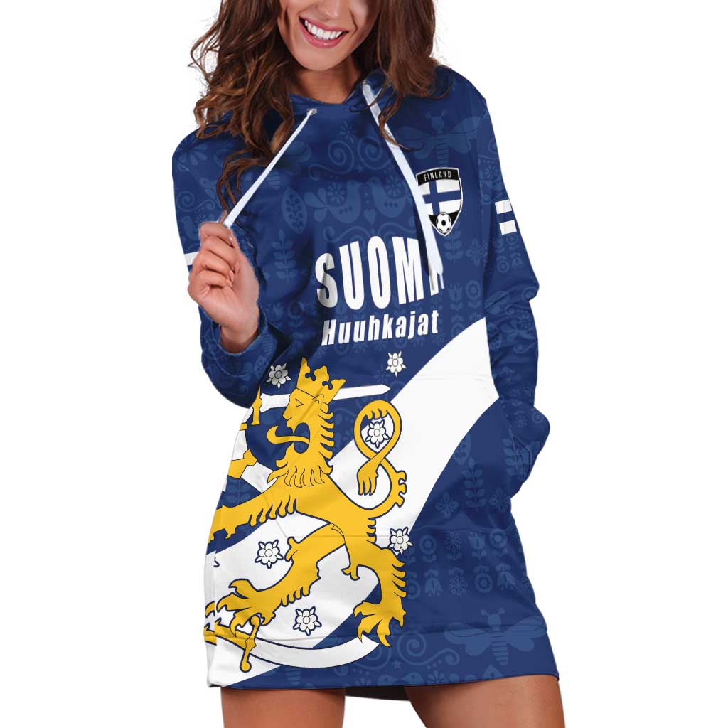 Custom Finland Football We are Champions Hoodie Dress Huuhkajat with Finnish Folk Paterns