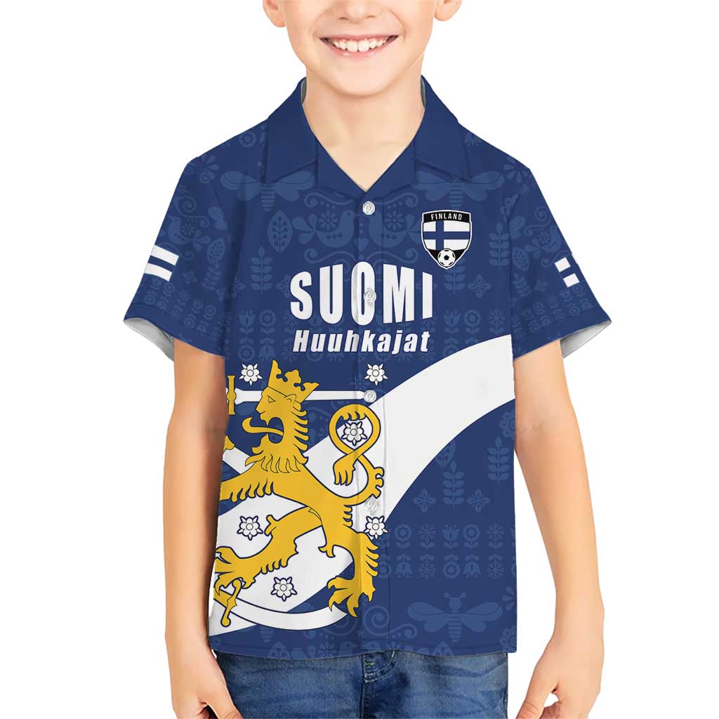 Custom Finland Football We are Champions Kid Hawaiian Shirt Huuhkajat with Finnish Folk Paterns