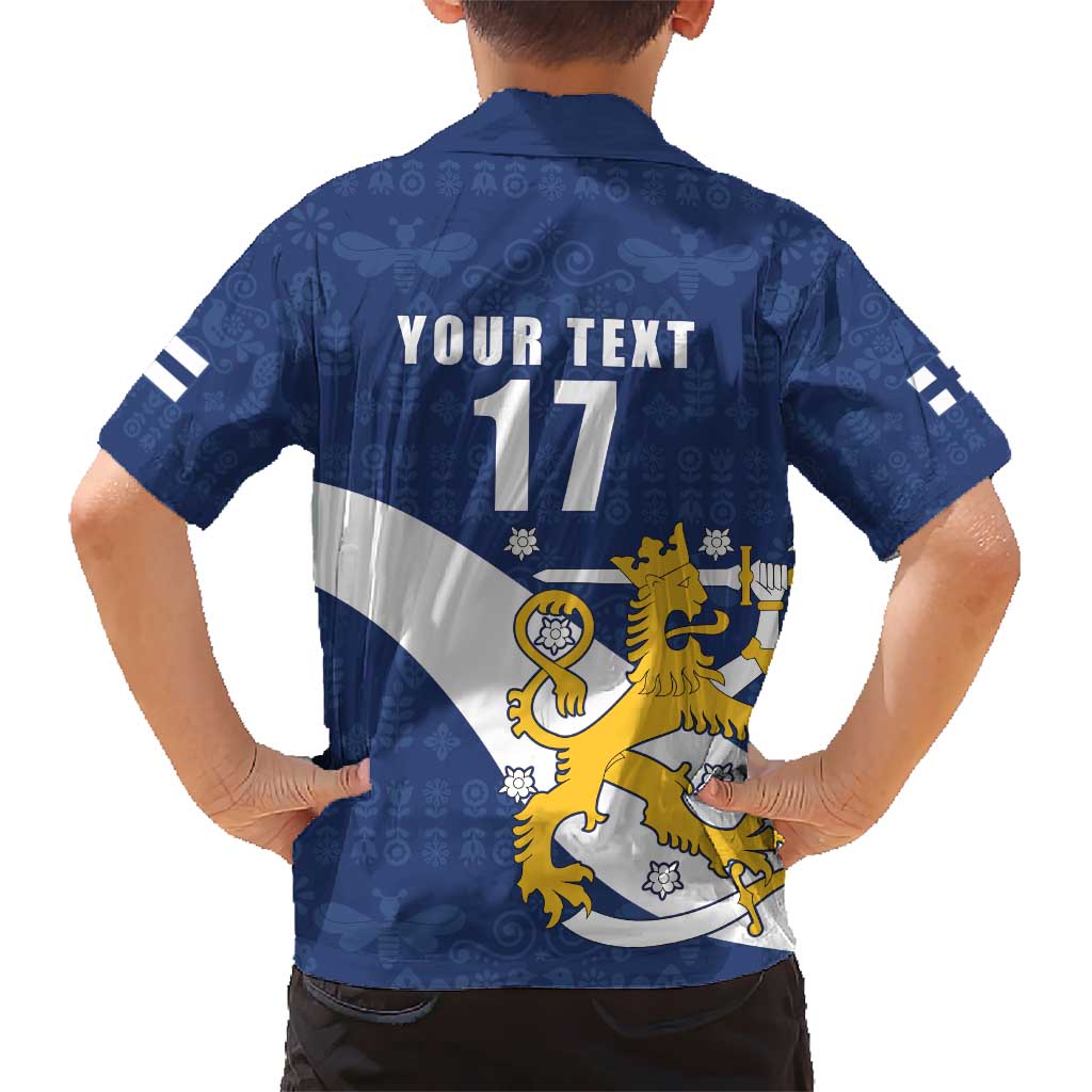 Custom Finland Football We are Champions Kid Hawaiian Shirt Huuhkajat with Finnish Folk Paterns