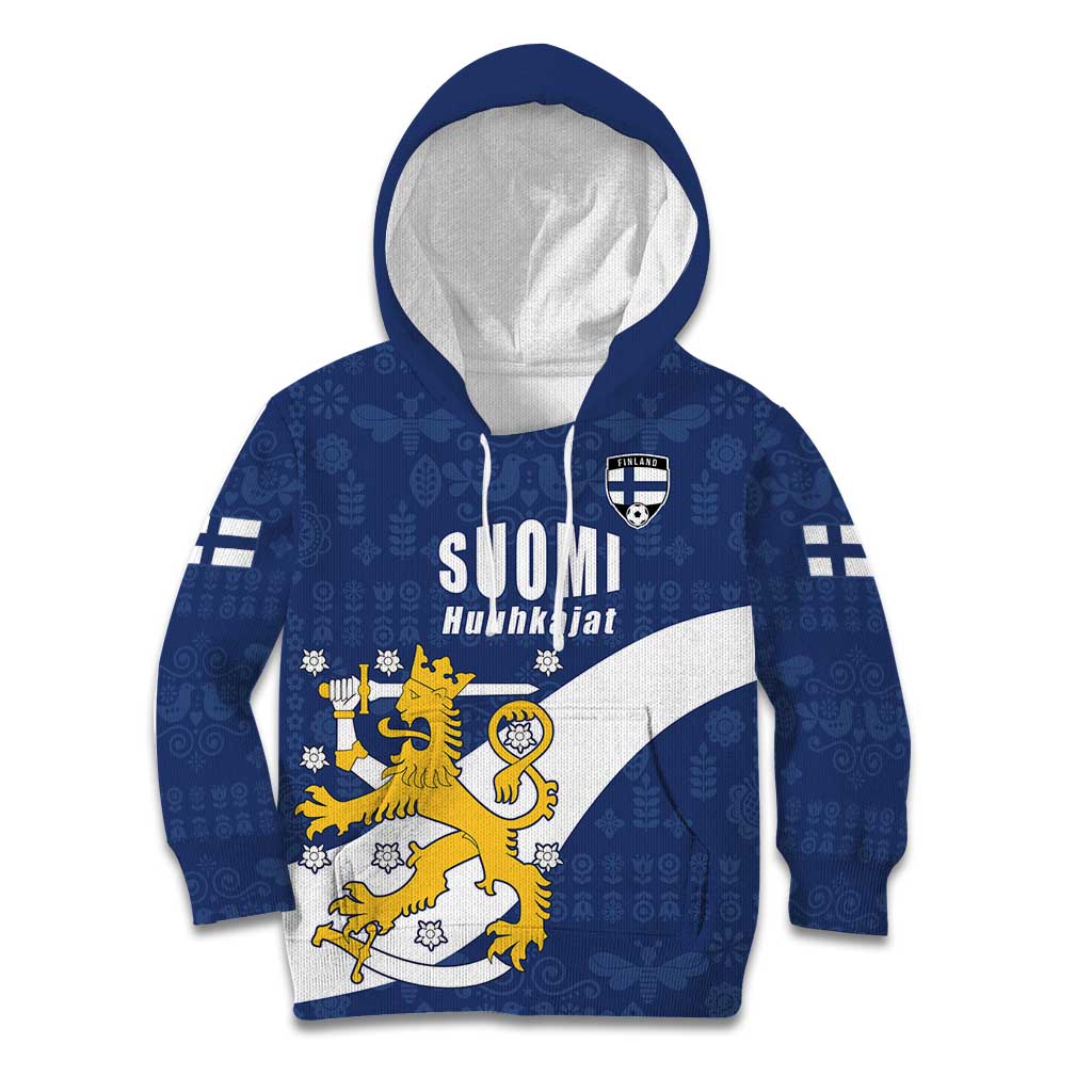 Custom Finland Football We are Champions Kid Hoodie Huuhkajat with Finnish Folk Paterns