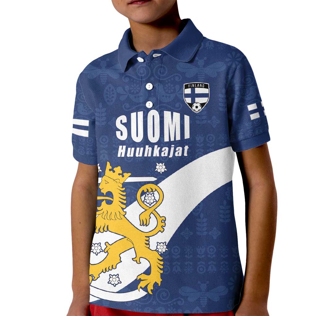 Custom Finland Football We are Champions Kid Polo Shirt Huuhkajat with Finnish Folk Paterns