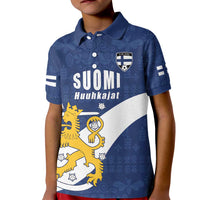 Custom Finland Football We are Champions Kid Polo Shirt Huuhkajat with Finnish Folk Paterns