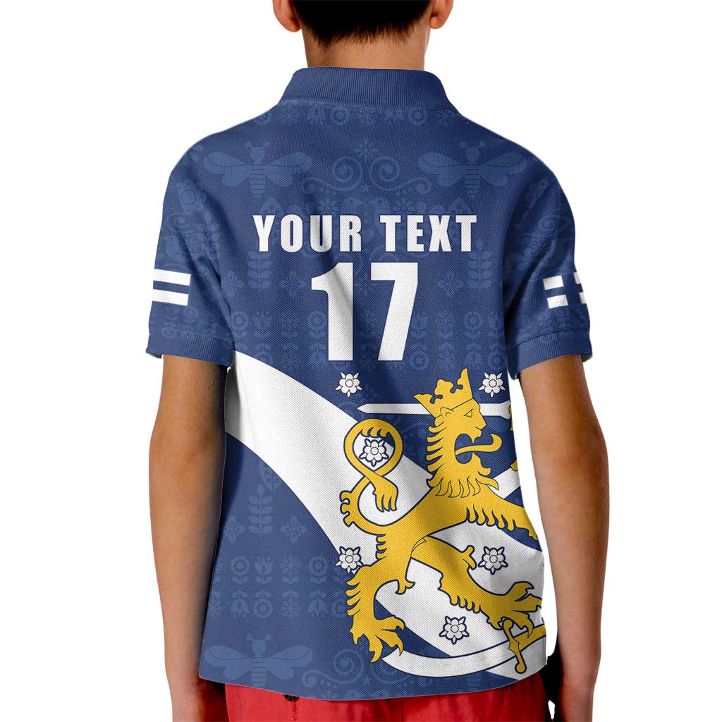 Custom Finland Football We are Champions Kid Polo Shirt Huuhkajat with Finnish Folk Paterns