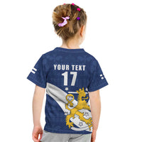 Custom Finland Football We are Champions Kid T Shirt Huuhkajat with Finnish Folk Paterns