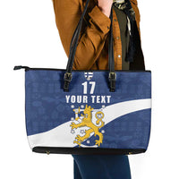 Custom Finland Football We are Champions Leather Tote Bag Huuhkajat with Finnish Folk Paterns