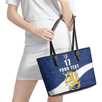Custom Finland Football We are Champions Leather Tote Bag Huuhkajat with Finnish Folk Paterns