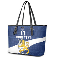 Custom Finland Football We are Champions Leather Tote Bag Huuhkajat with Finnish Folk Paterns