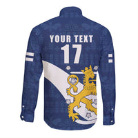 Custom Finland Football We are Champions Long Sleeve Button Shirt Huuhkajat with Finnish Folk Paterns