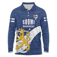 Custom Finland Football We are Champions Long Sleeve Polo Shirt Huuhkajat with Finnish Folk Paterns