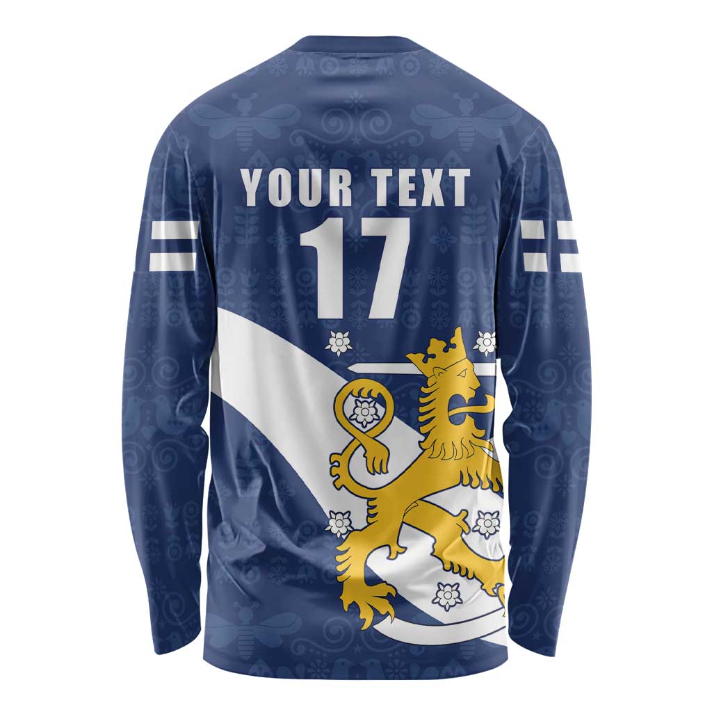 Custom Finland Football We are Champions Long Sleeve Shirt Huuhkajat with Finnish Folk Paterns