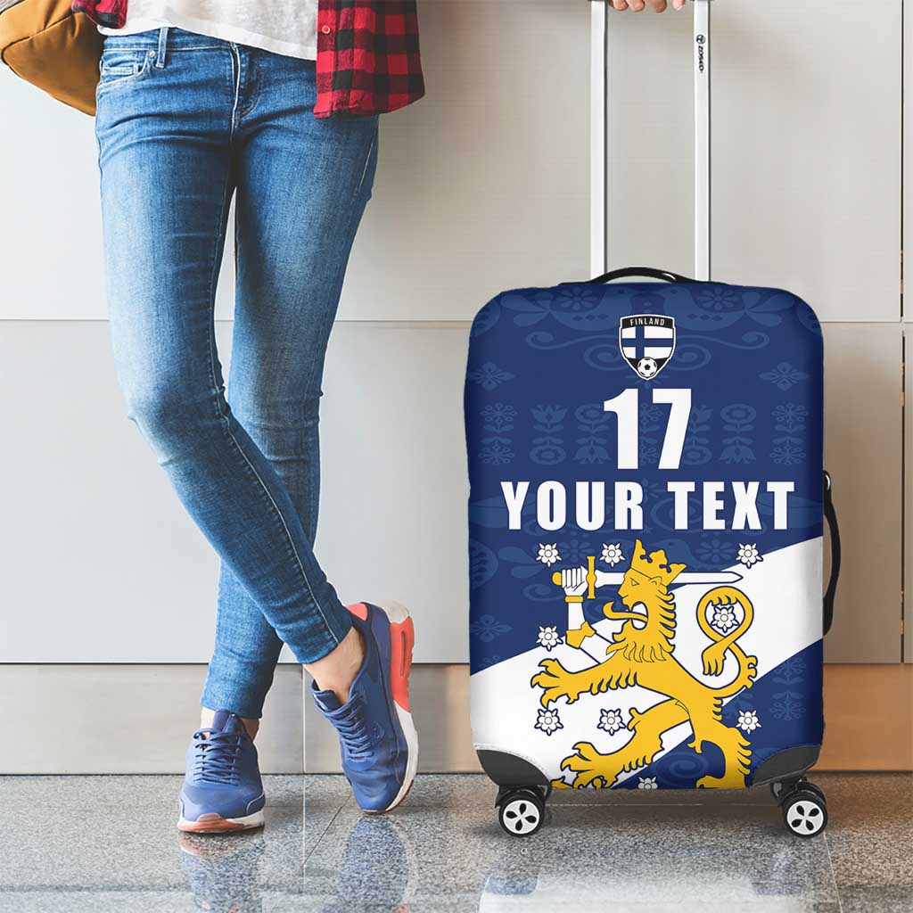 Custom Finland Football We are Champions Luggage Cover Huuhkajat with Finnish Folk Paterns