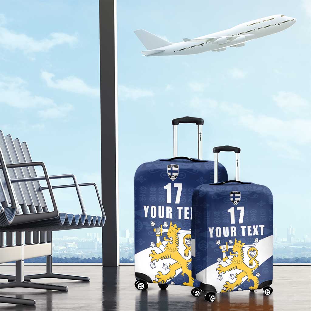 Custom Finland Football We are Champions Luggage Cover Huuhkajat with Finnish Folk Paterns