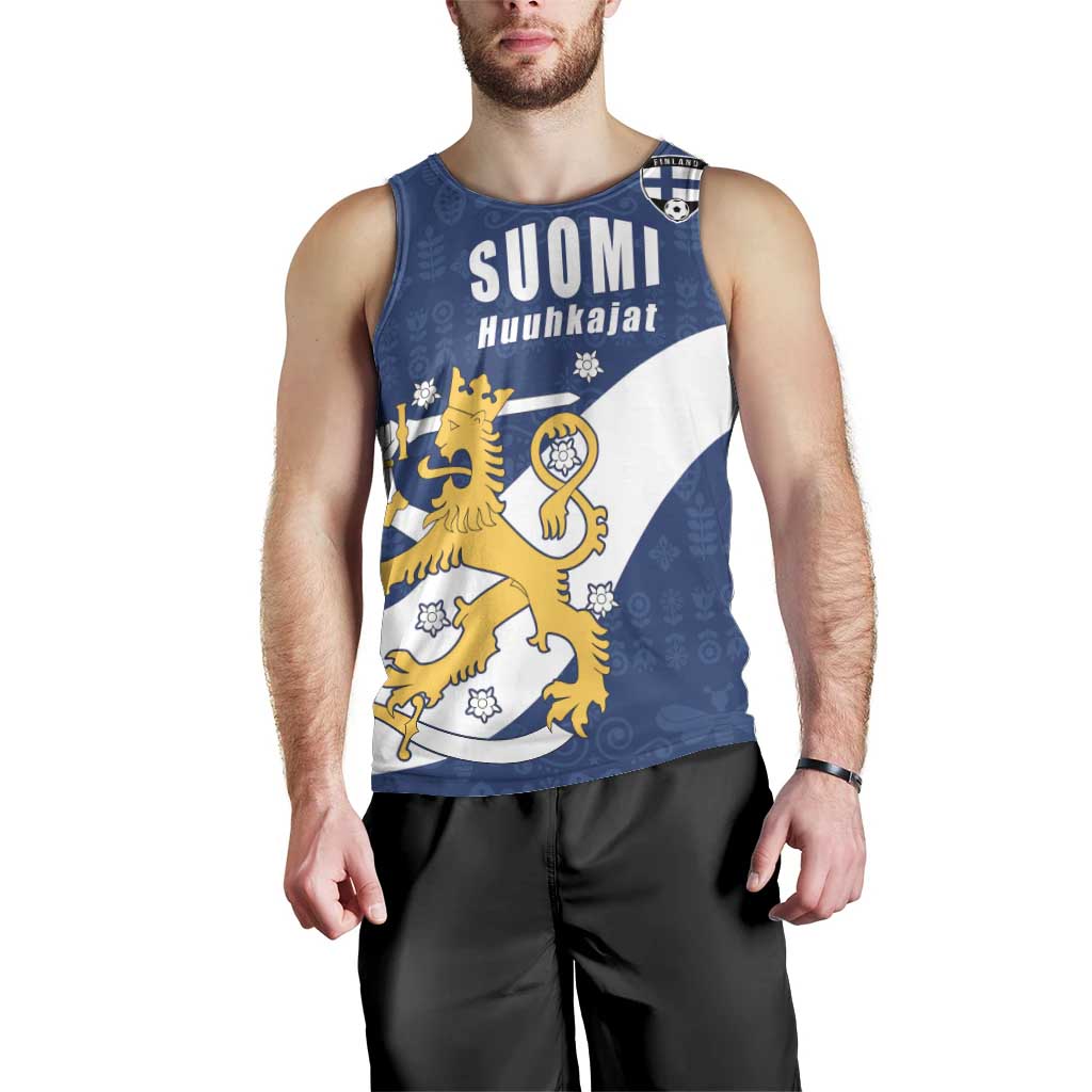 Custom Finland Football We are Champions Men Tank Top Huuhkajat with Finnish Folk Paterns
