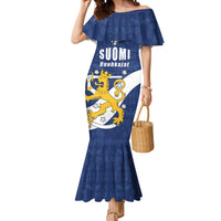 Custom Finland Football We are Champions Mermaid Dress Huuhkajat with Finnish Folk Paterns