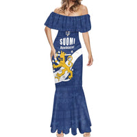 Custom Finland Football We are Champions Mermaid Dress Huuhkajat with Finnish Folk Paterns