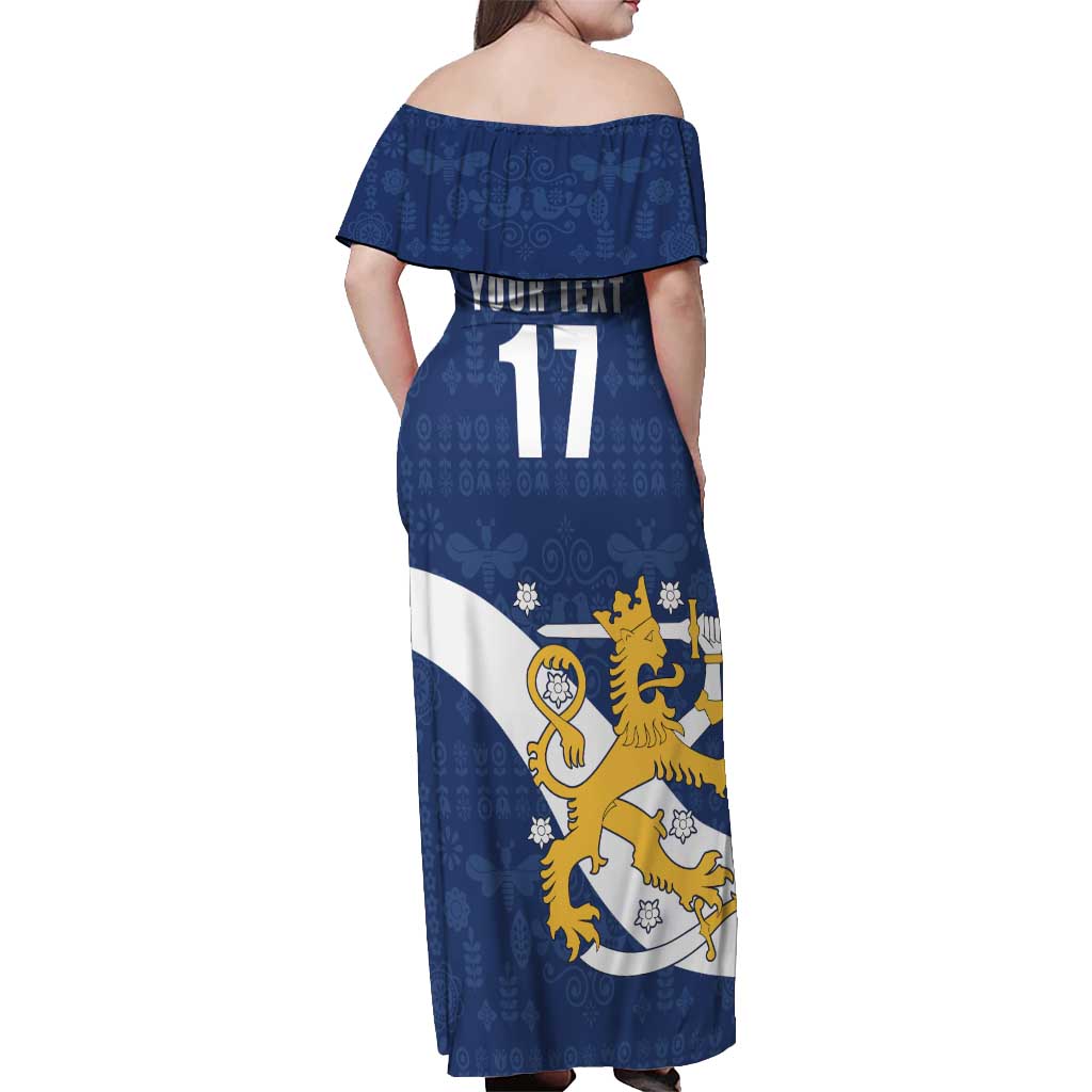 Custom Finland Football We are Champions Off Shoulder Maxi Dress Huuhkajat with Finnish Folk Paterns