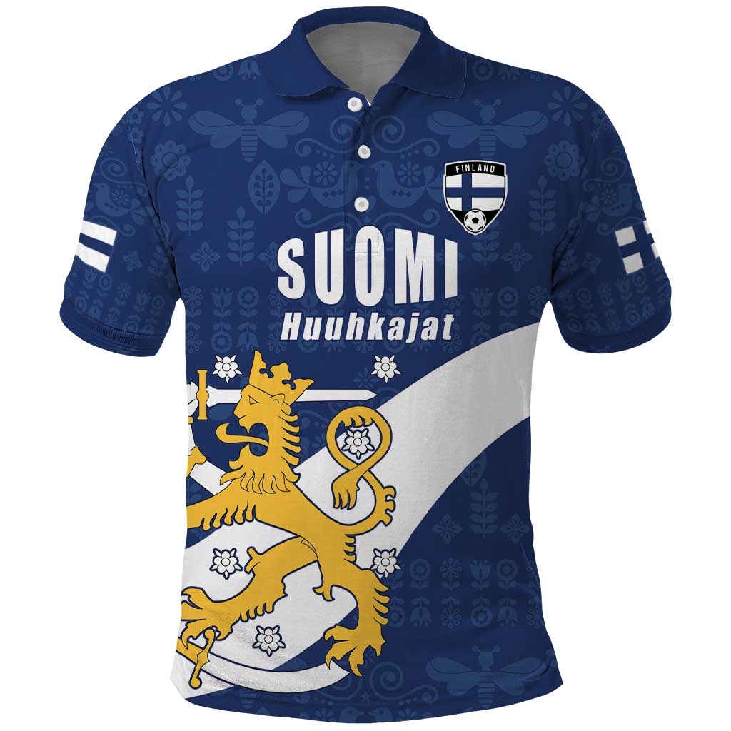 Custom Finland Football We are Champions Polo Shirt Huuhkajat with Finnish Folk Paterns
