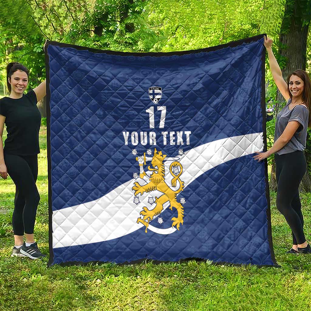 Custom Finland Football We are Champions Quilt Huuhkajat with Finnish Folk Paterns